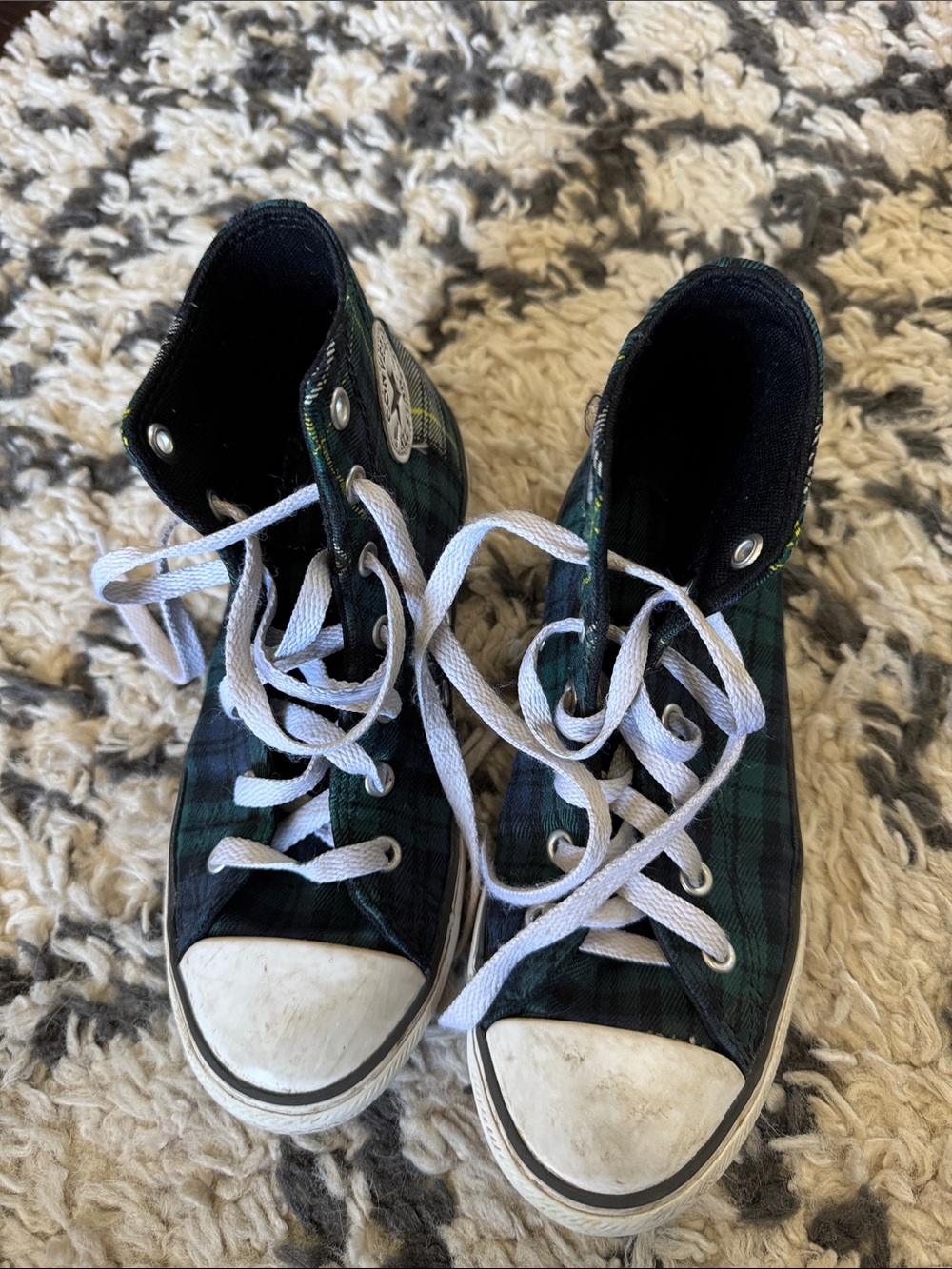 Converse High Top Plaid Sneakers - Green/Black with White Laces, Boys 3 - Picture 7 of 7